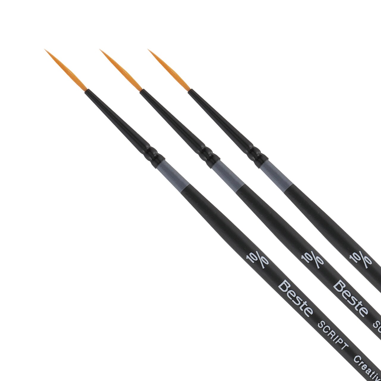 Creative Mark Beste Golden Taklon Script Liner #10x0 - 3 Pack Artist Paint Brush, Professional Watercolor Brushes, For Acrylic Painting, Short Handle, Sharp Edges, Hand-Tied & Shaped